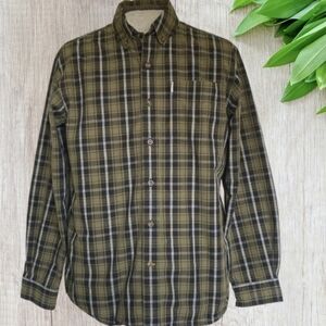 CARHARTT Men's Large Relaxed Fit Cotton Long-Sleeve Olive Black Plaid Shirt